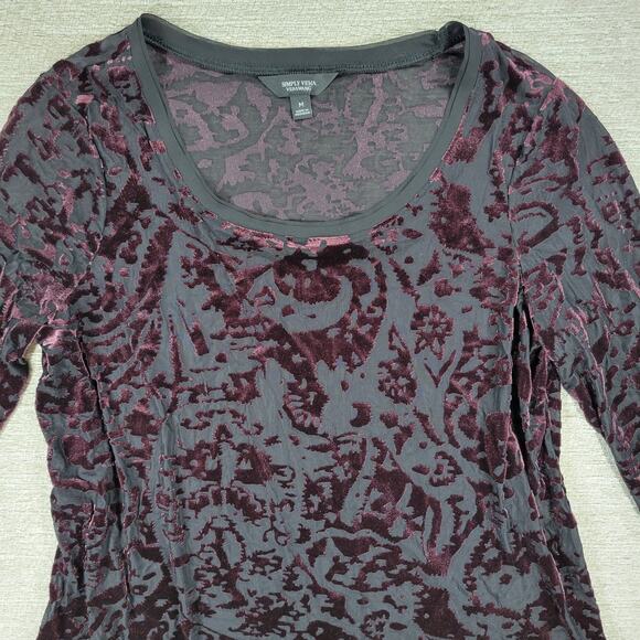 Simply Vera Wang Velvet Burnout Top Womens M Plum Sheer Hem Witchy Fairycore - Picture 6 of 15